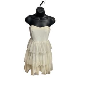POOF COUTURE Women’s Ivory Three Tier Ruffle Dress Size Medium